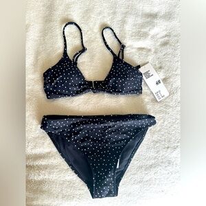 H&M Women’s Black And White Polka Dot Padded Bikiji Adjustable Size 0